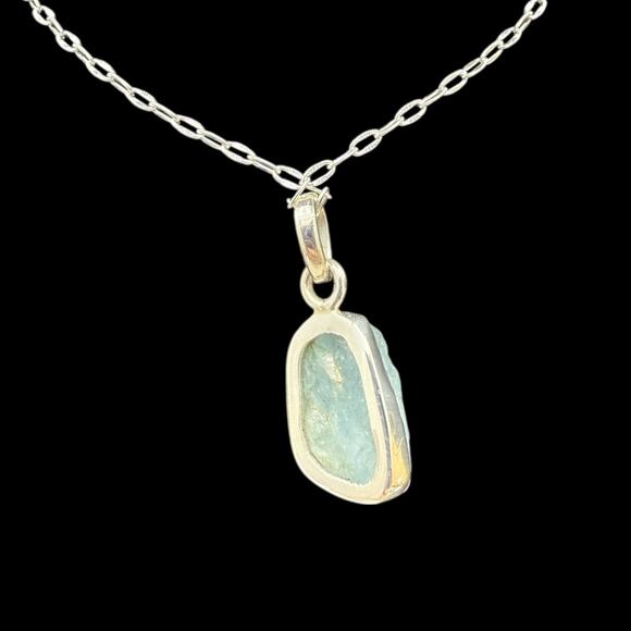 Natural Raw Aquamarine Pendant Necklace 925 Sterling Silver Handmade - Picture 6 of 8